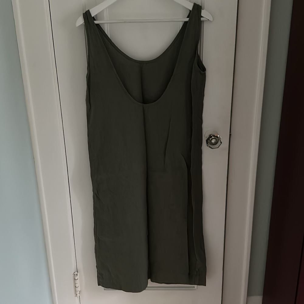 Linenfox • Pine Green Monstera Linen Midi Dress Size S